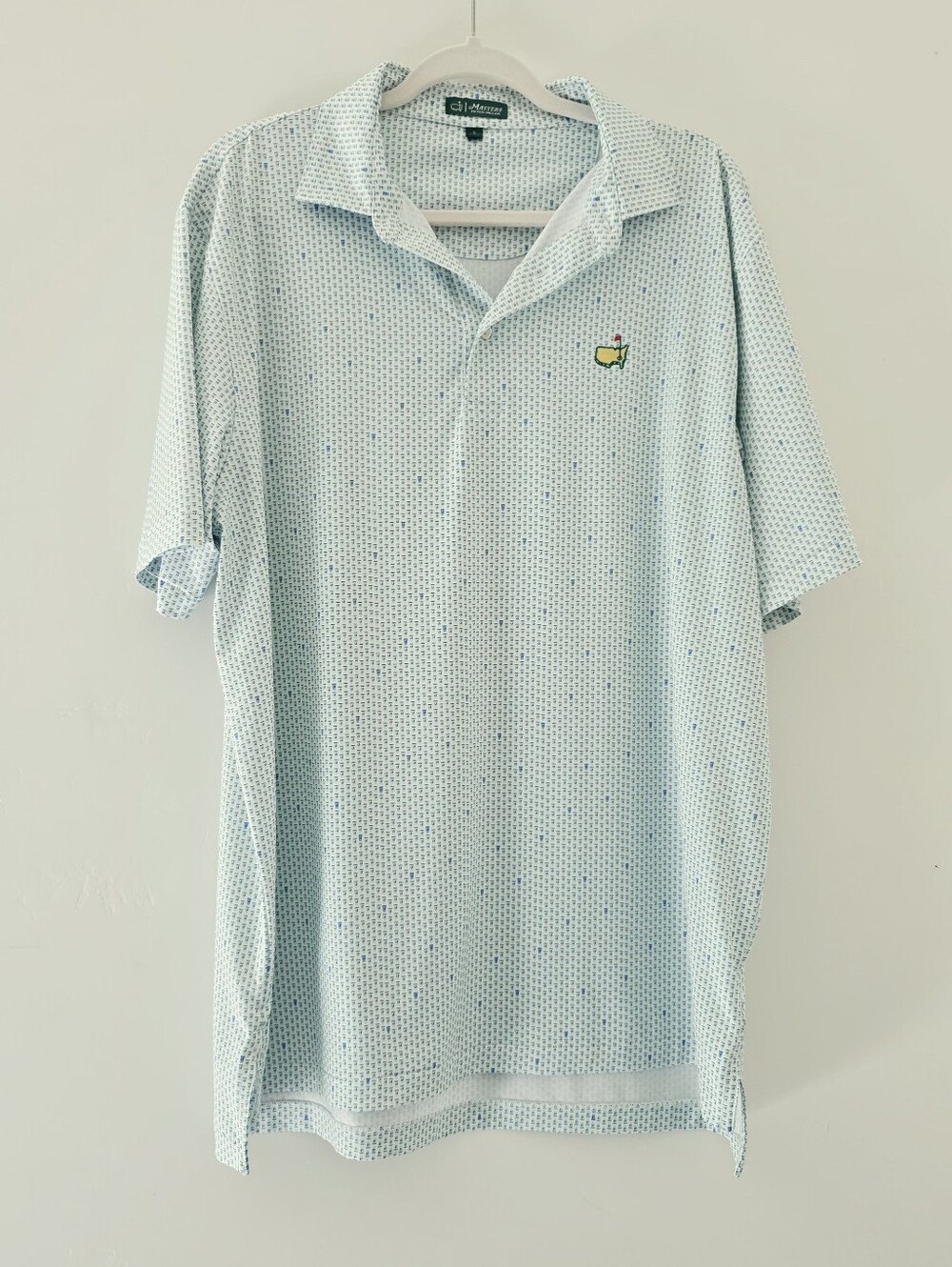 Masters Peter Millar Tech White Plastic Cup Pattern Performance Golf Shirt L